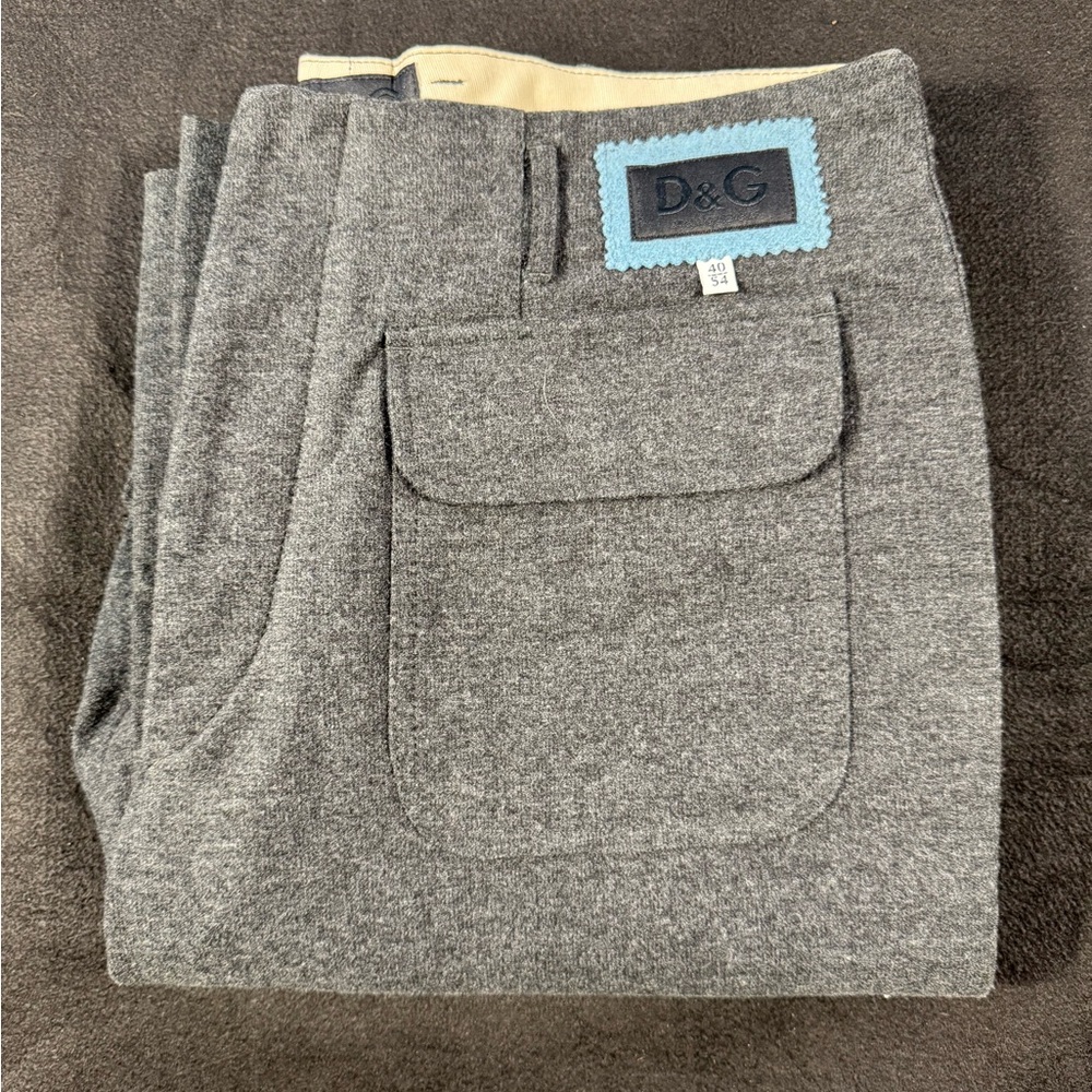 Vintage D&G Dolce & Gabbana Gray Textured Wool-Blend Pants Made in Italy